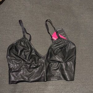 Commando Faux Leather Longline Bralette in Black size L